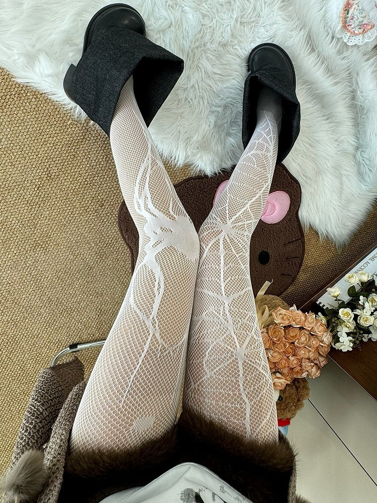 Black Gothic Spider And Spiderweb Pattern Tights