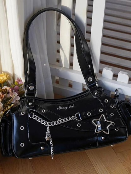 Black PU Y2K Shoulder Ita Bag With Star Charm