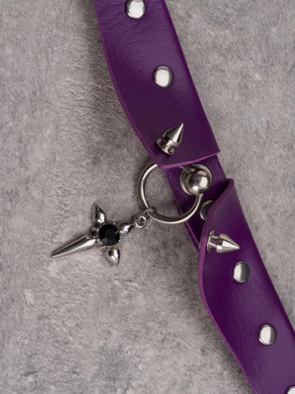Purple Gothic Rhinestone Decorated Cross Pendant Studs Details Choker