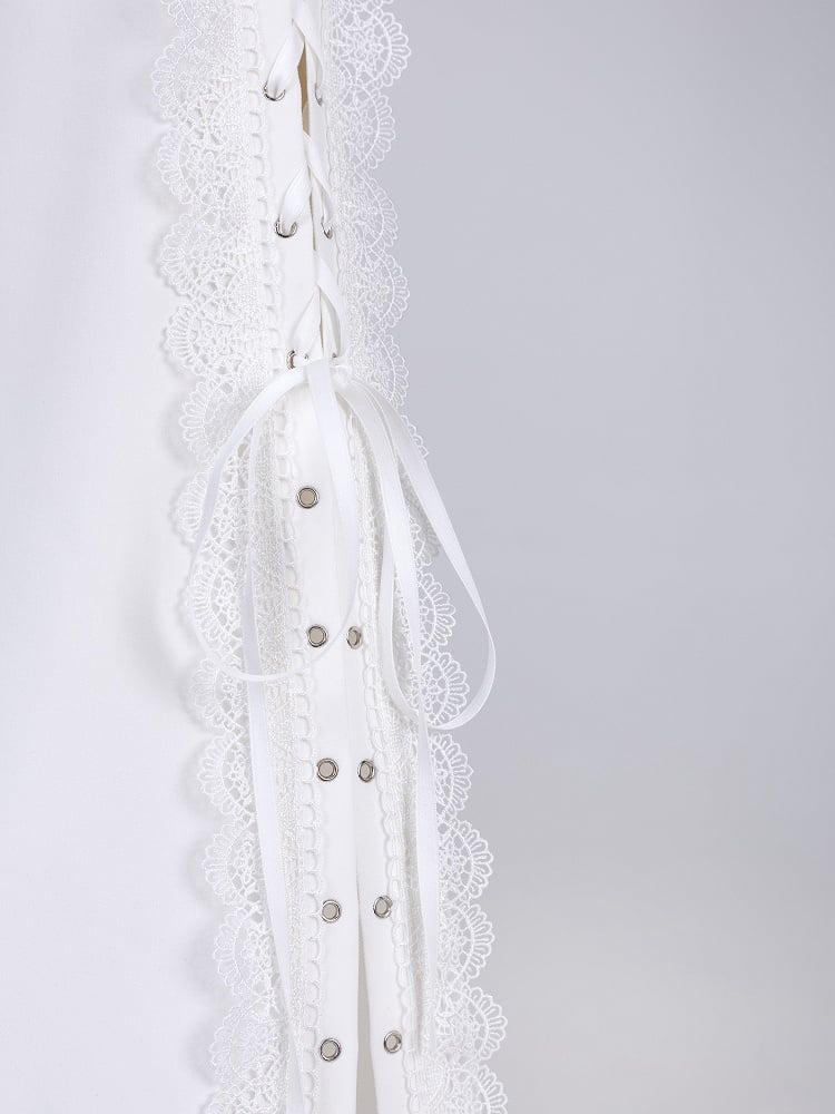 White Boned High Waist Side-Tie Lace Flare Pants