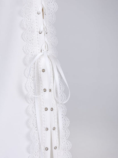 White Boned High Waist Side-Tie Lace Flare Pants