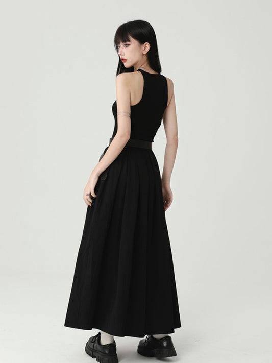 Gothic Black Round Neck Cross Print Sleeveless Dress
