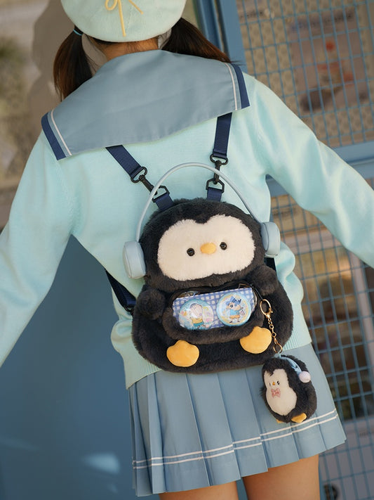 Dark Blue Cute Penguin-shaped Plush Backpack Middle/Large Size