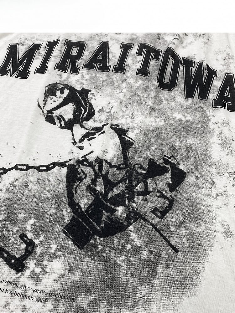 White Asymmetrical Neckline Print Design Long Sleeves Top