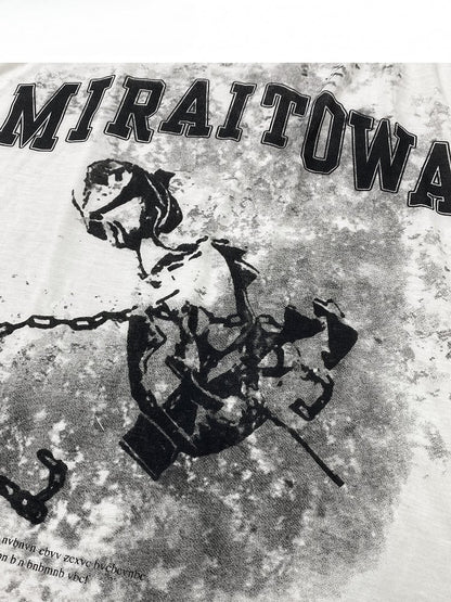 White Asymmetrical Neckline Print Design Long Sleeves Top