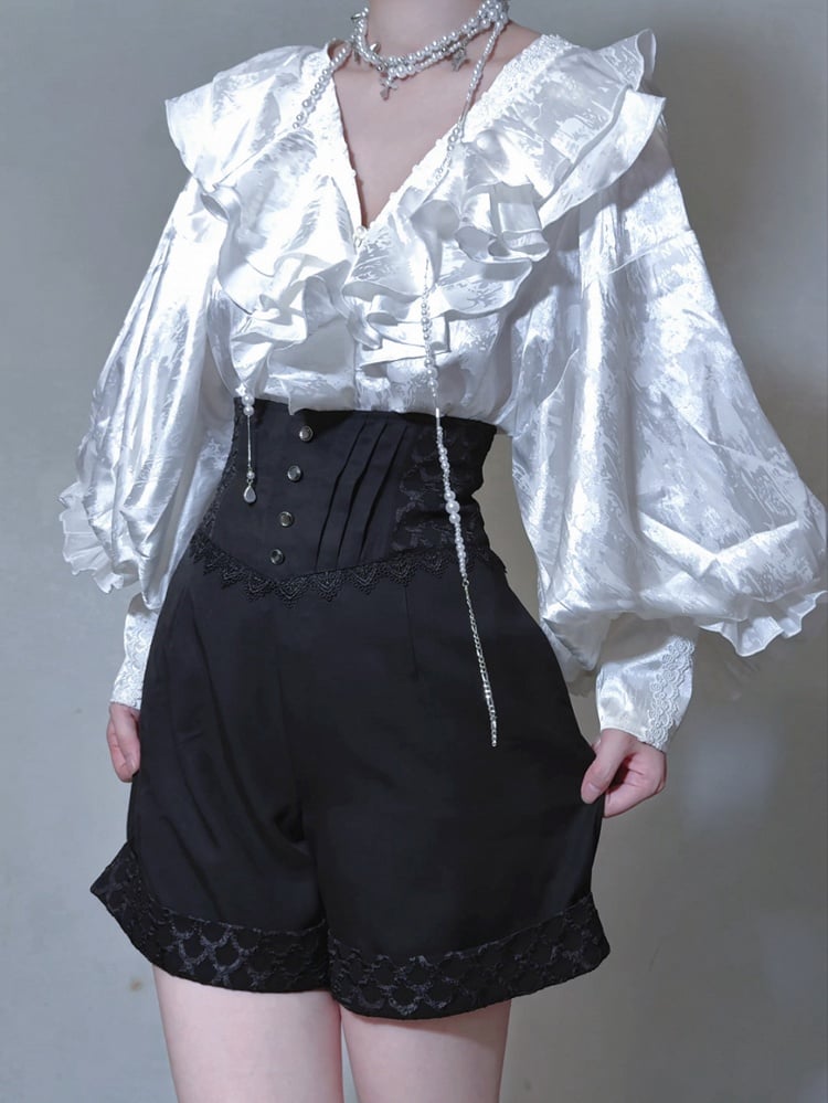 Black Ouji Lolita Boned Corset Belt High Waist Prince Shorts