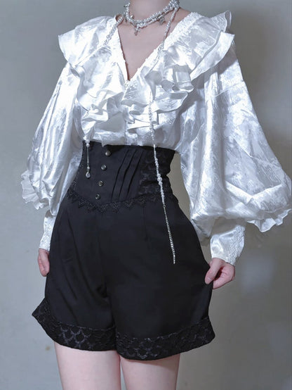 Black Ouji Lolita Boned Corset Belt High Waist Prince Shorts