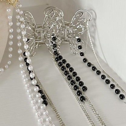 Black / White Bead Chain Butterfly Claw Clips