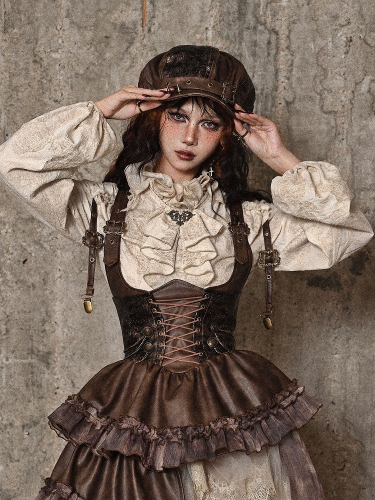 Studs Design Brown Wasteland Punk PU Hat