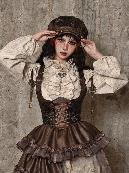 Studs Design Brown Wasteland Punk PU Hat