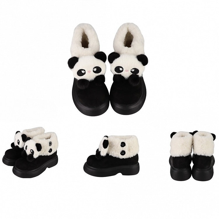 Black Sweet Lolita Platform Snow Boots - Panda Design with Plush Cuff