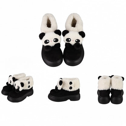 Black Sweet Lolita Platform Snow Boots - Panda Design with Plush Cuff