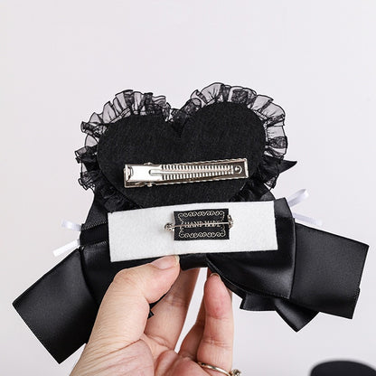 Black Heart Design Gothic Halloween Skeleton Bowknots Hairclips with Cross Chains