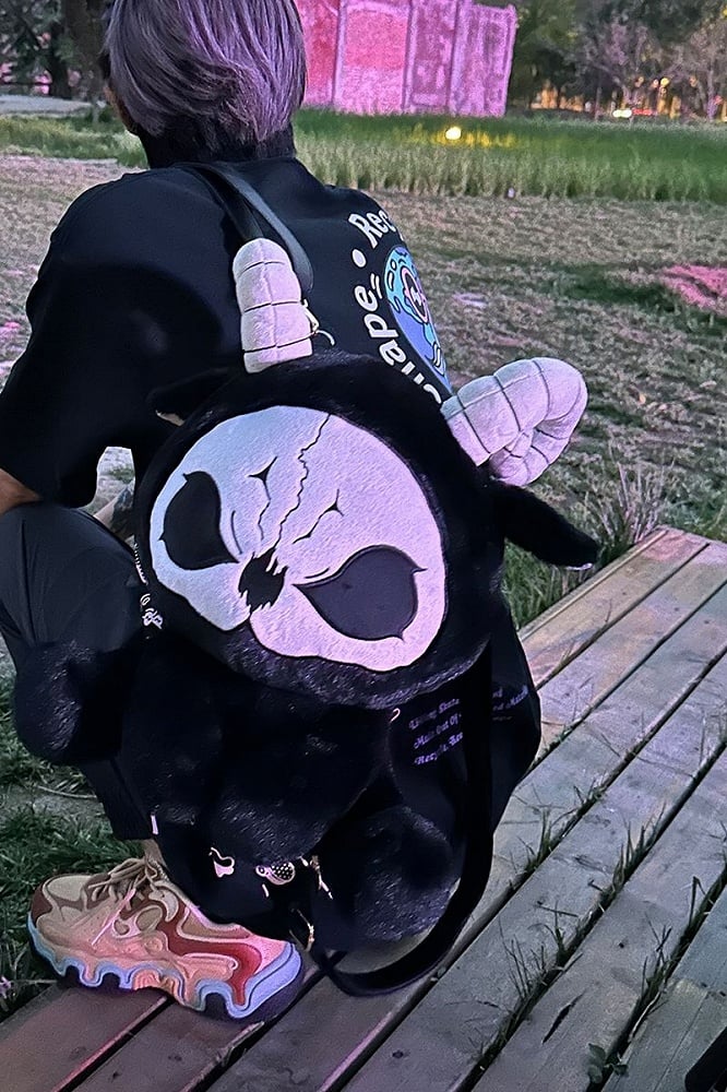 Black and White Grim Reaper Gothic Plush Backpack Bag