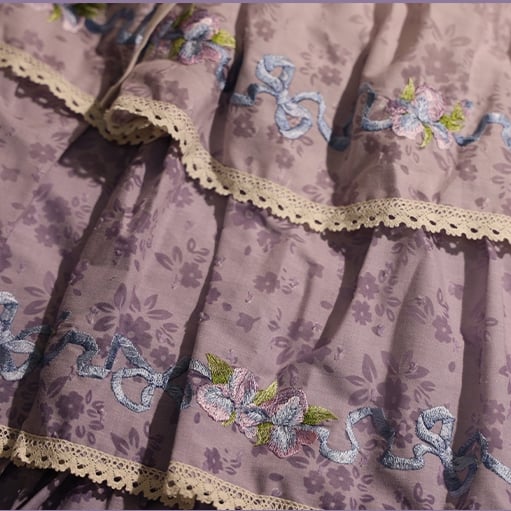 Ombre Violet Delicate Iris Embroidery Tiered Skirt