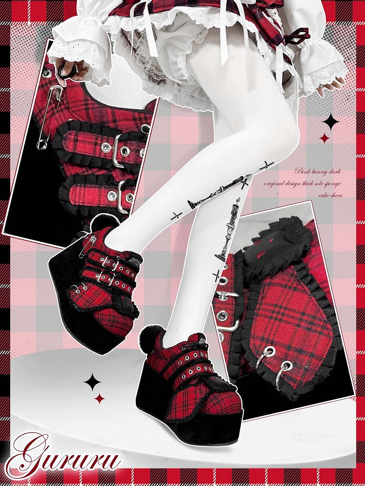 Punk Bunny Red Plaid Y2K Platforms