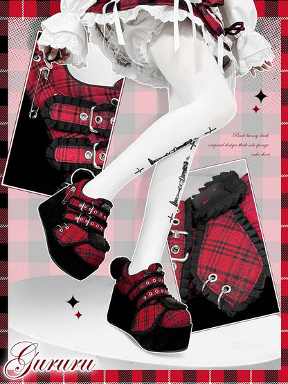 Punk Bunny Red Plaid Y2K Platforms