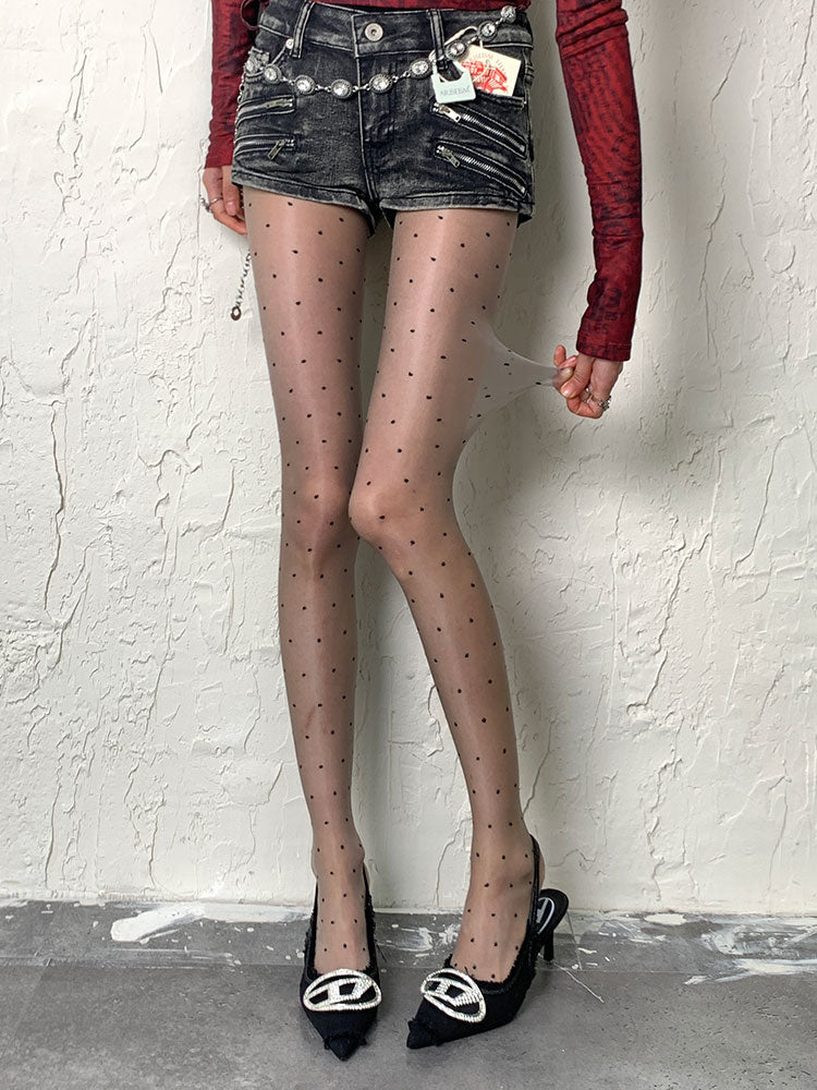 Grey Polka-dot Pattern Tights