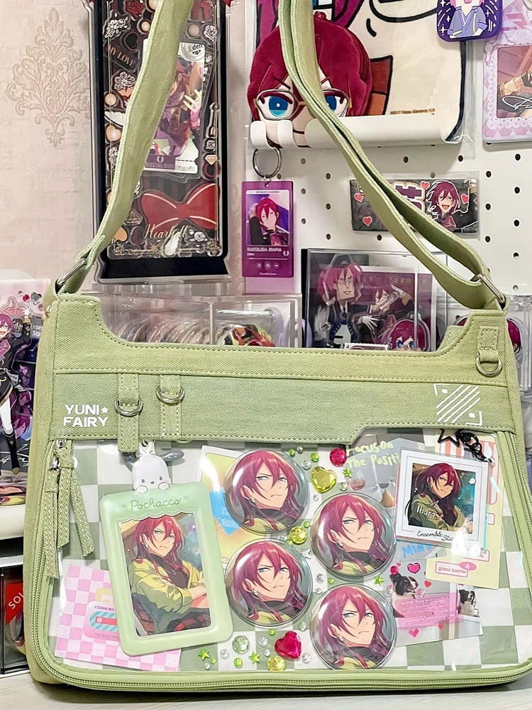 Green Denim Unisex Large Capacity Ita Bag with Adjustable Strap