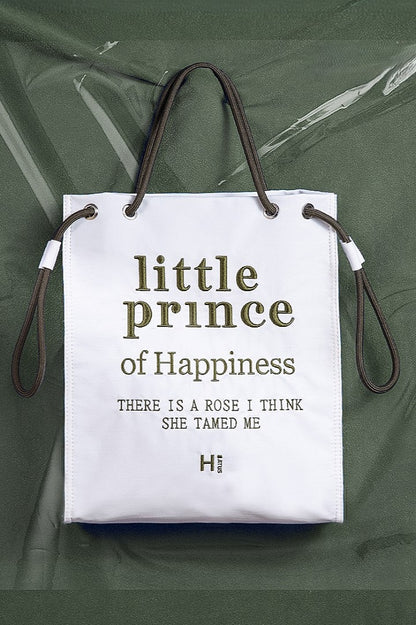 Chic White & Green Alphabet Embroidery Tote Bag with Zipper Closure And Drawstring Strap