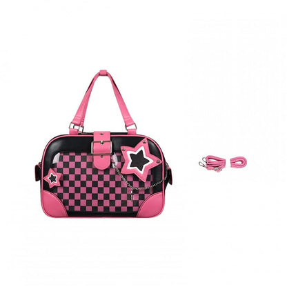 Black and Pink Checked Pattern Star Ita Bag