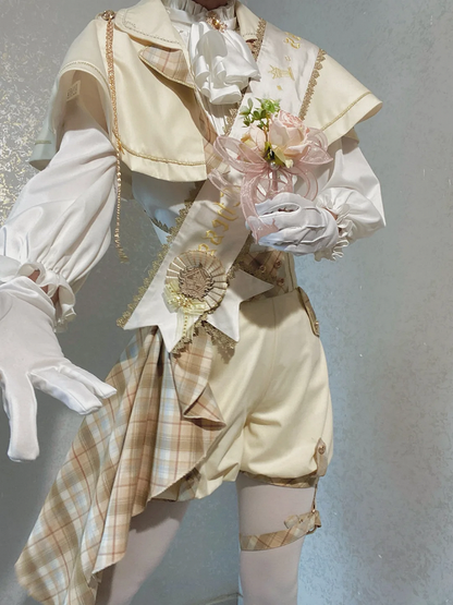 Gold and White Prince Ouji Lolita Outfit - White Shirt + Gold Cape + Gold High Waist Shorts