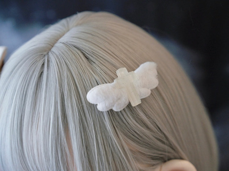 White Gothic Handmade Angel Wing Cross Hairclips