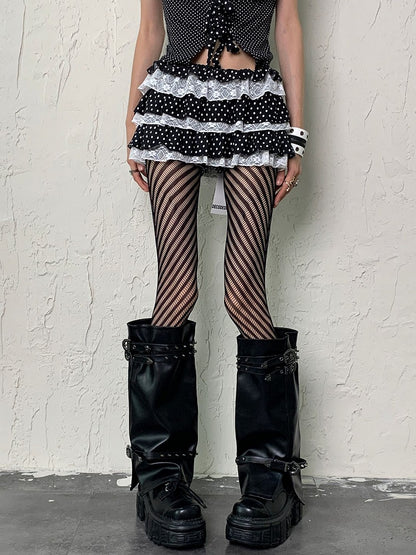 Black Y2K Gyaru Fashion Striped Pattern Fishnet Tights
