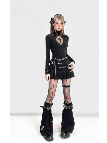 Gothic Black Y2K High Neck Cross Cutout Detail Glamorous Top
