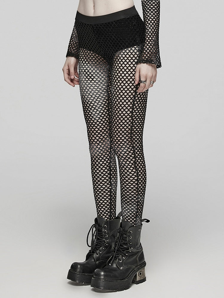 Black Punk Tie-dyed Mesh Leggings