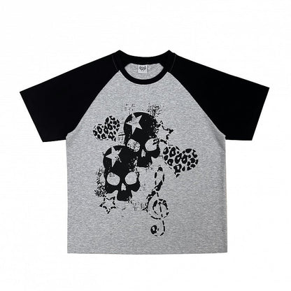 6 Colors Colorblock Design Loose Graphic T-Shirt