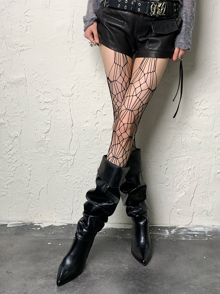 Black Hollow-out Suspender Tights
