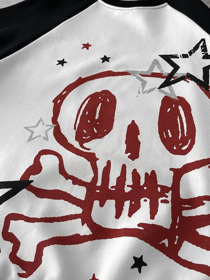 Skull and Stars Print Black and White T-shirt