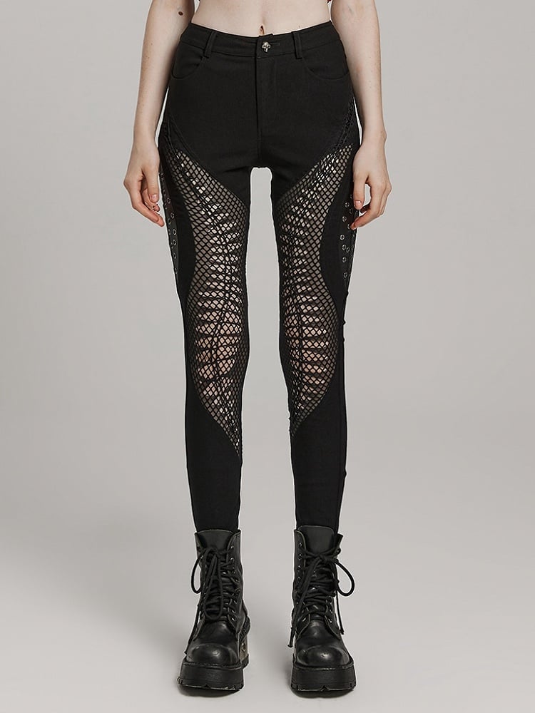 Black Punk Burnt Pattern Hollow Trousers