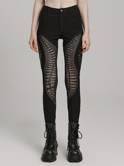 Black Punk Burnt Pattern Hollow Trousers