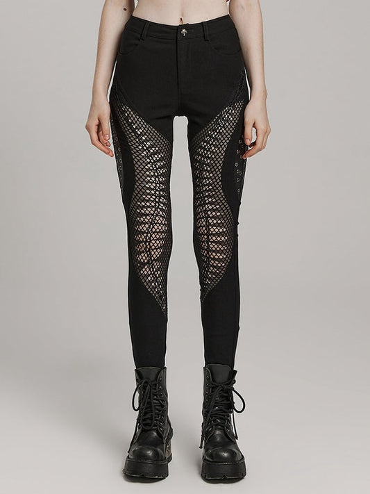 Black Punk Burnt Pattern Hollow Trousers
