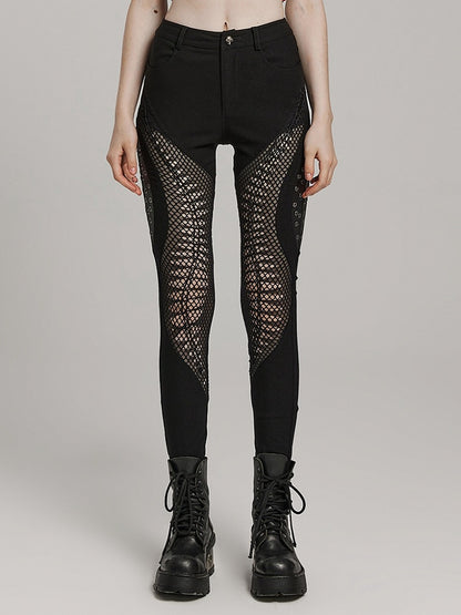 Black Punk Burnt Pattern Hollow Trousers