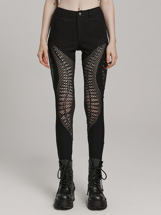 Black Punk Burnt Pattern Hollow Trousers