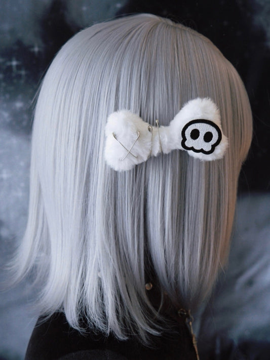 White Gothic Skeleton Applique Pin Details Plush Bone Hairclip