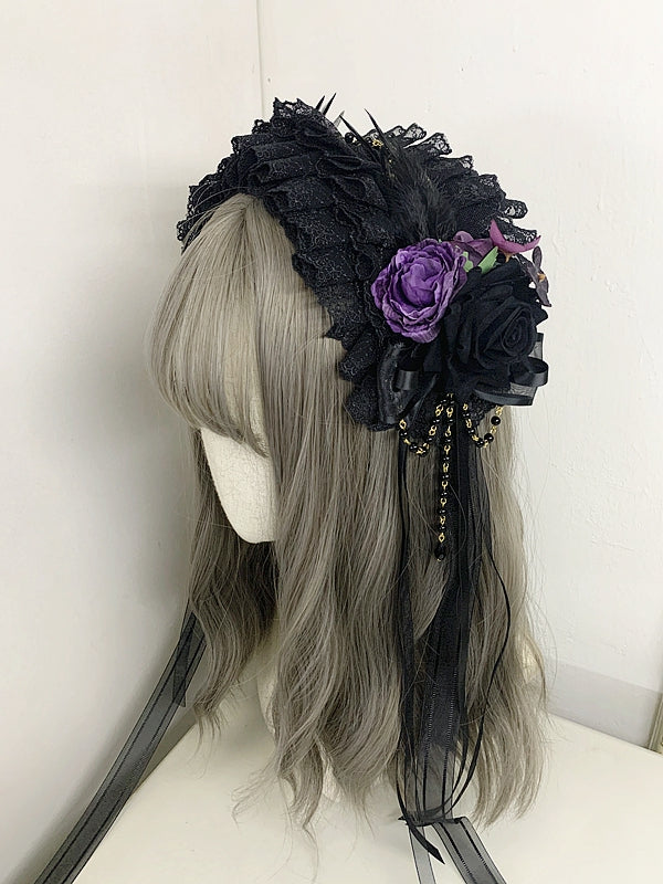 Bead Chains Gothic Rosette Design Feather KC Black/Black and Purple