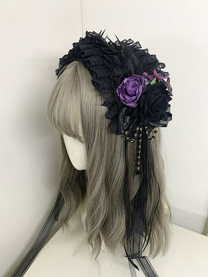 Bead Chains Gothic Rosette Design Feather KC Black/Black and Purple