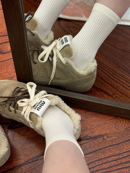 White Striped Pattern Lolita Calf Socks