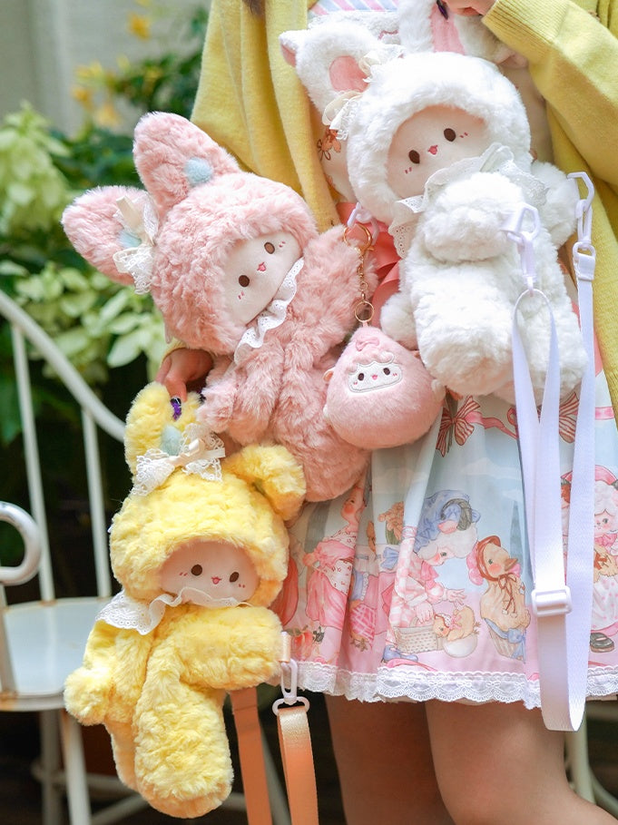 Pink Rabbit Bowknot Lace Details Plush Backpack Small/Middle/Large Size