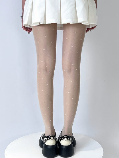 Regular Version Black/White Polka-dot Pattern Tights