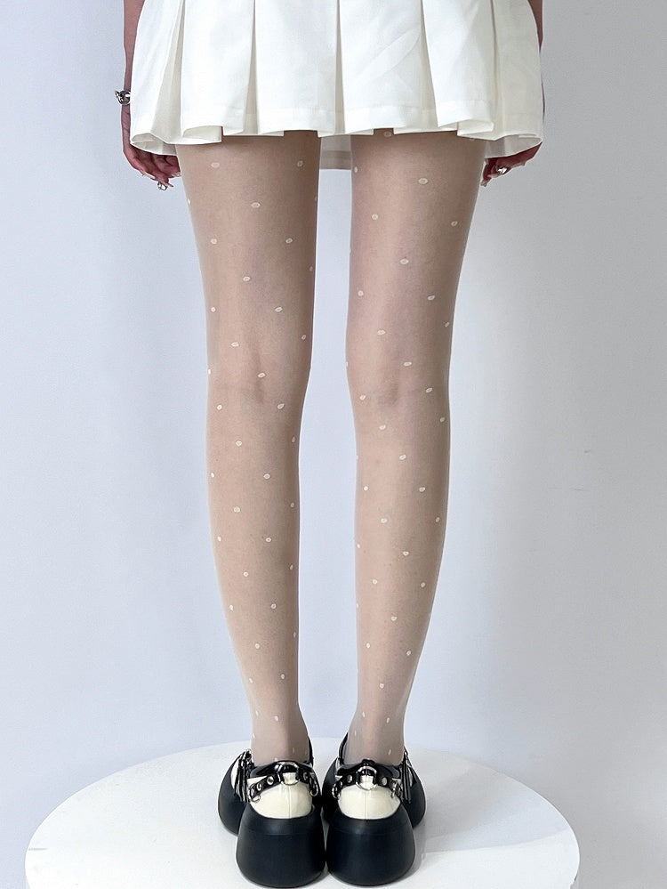 Regular Version Black/White Polka-dot Pattern Tights