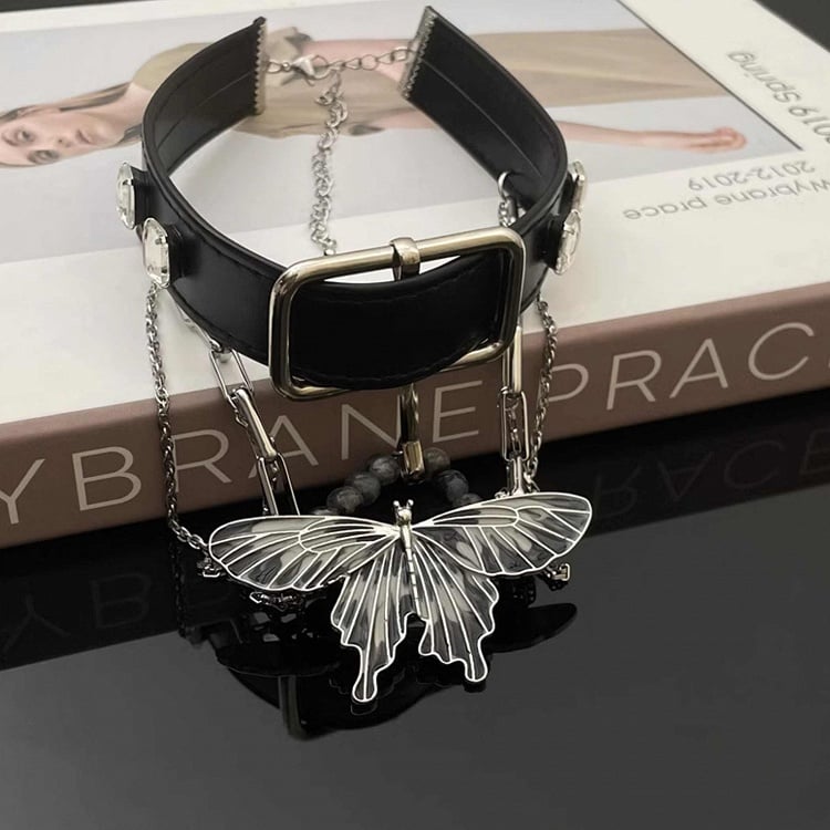 Black Butterfly Pendant PU Choker