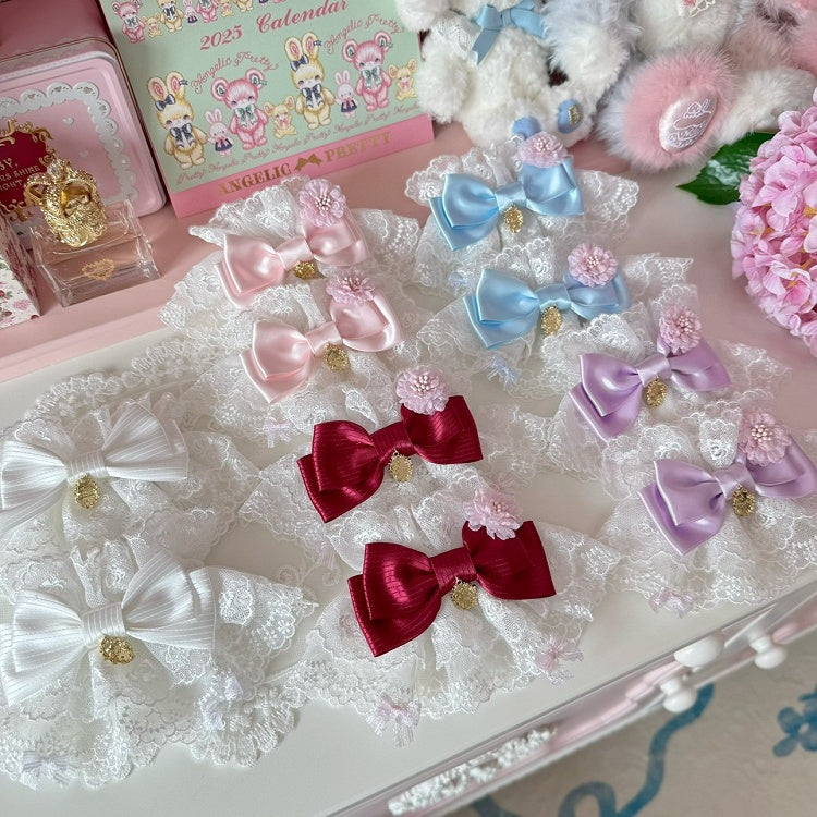 Pink/Purple/Blue/Red/White Floral Design Bowknot Wrist Cuffs