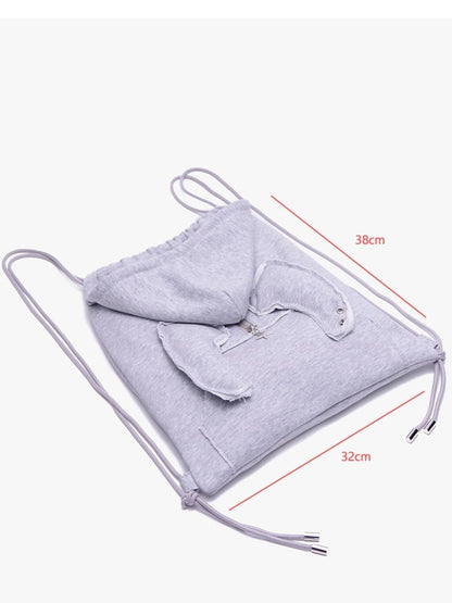 Devilish Charm Gray Drawstring Backpack In Kawaii Style