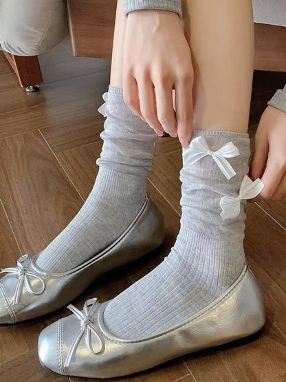 Black/White/Beige/Gray Lolita Bowknot Details Calf Socks
