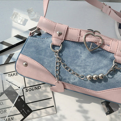 Blue and Pink Ita Bag with Chain and Heart Charm